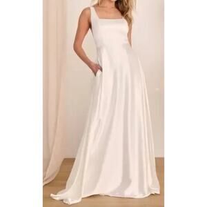 LULU'S S white ivory endless radiance satin wedding bridal maxi dress NEW B61